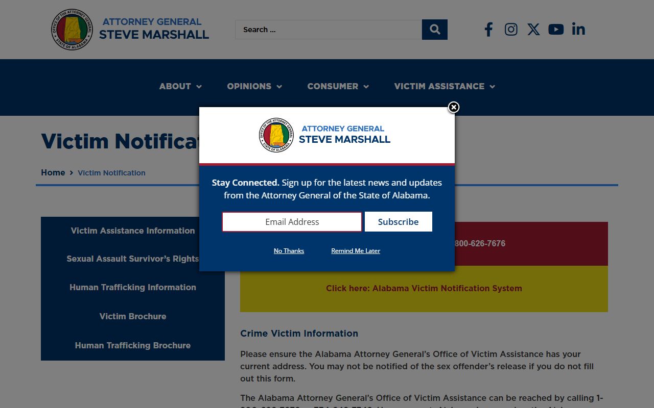 Alabama victim notification page for tracking the Bullock County inmate population