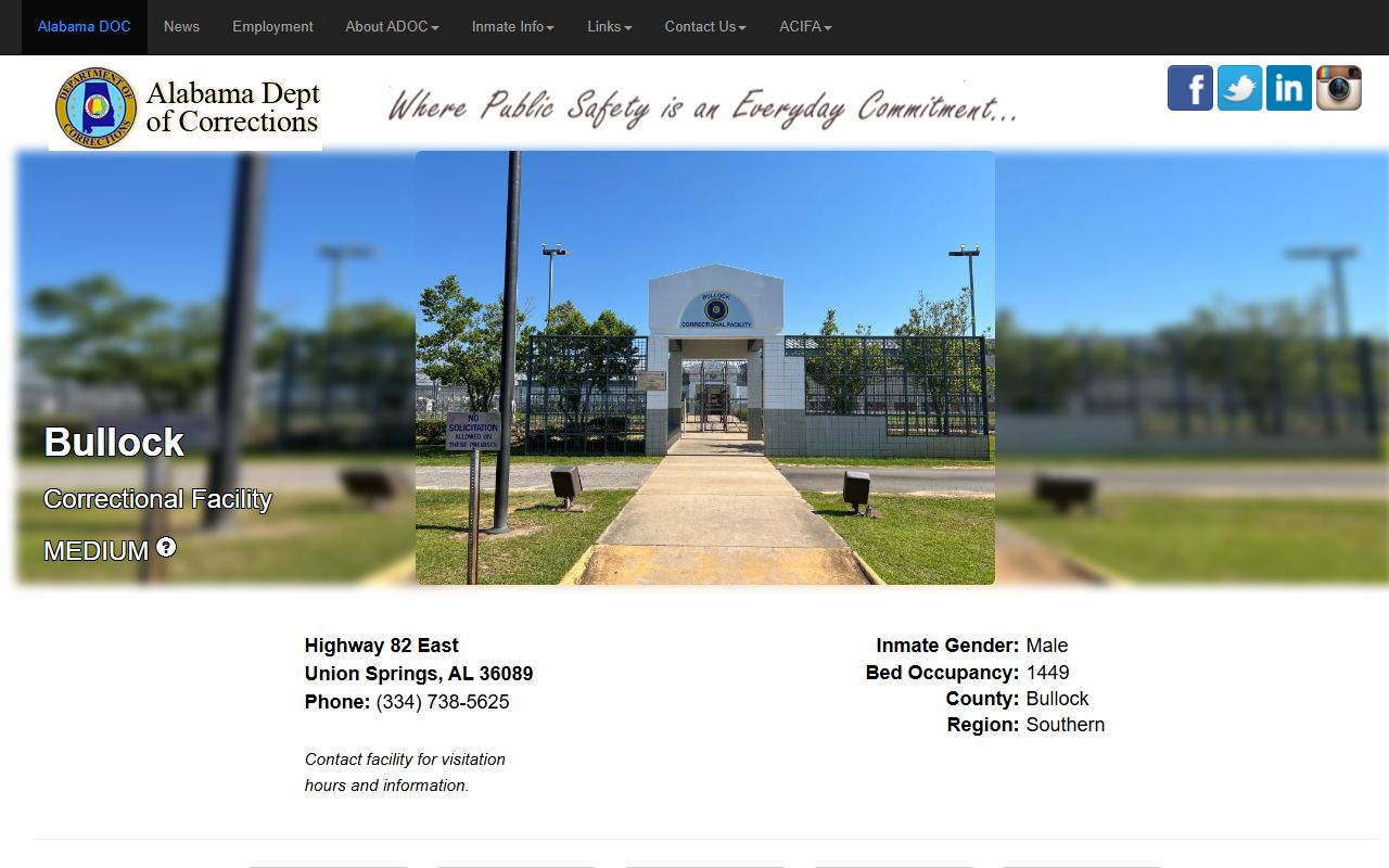 Bullock Correctional Facility ADOC inmate search and state prison record